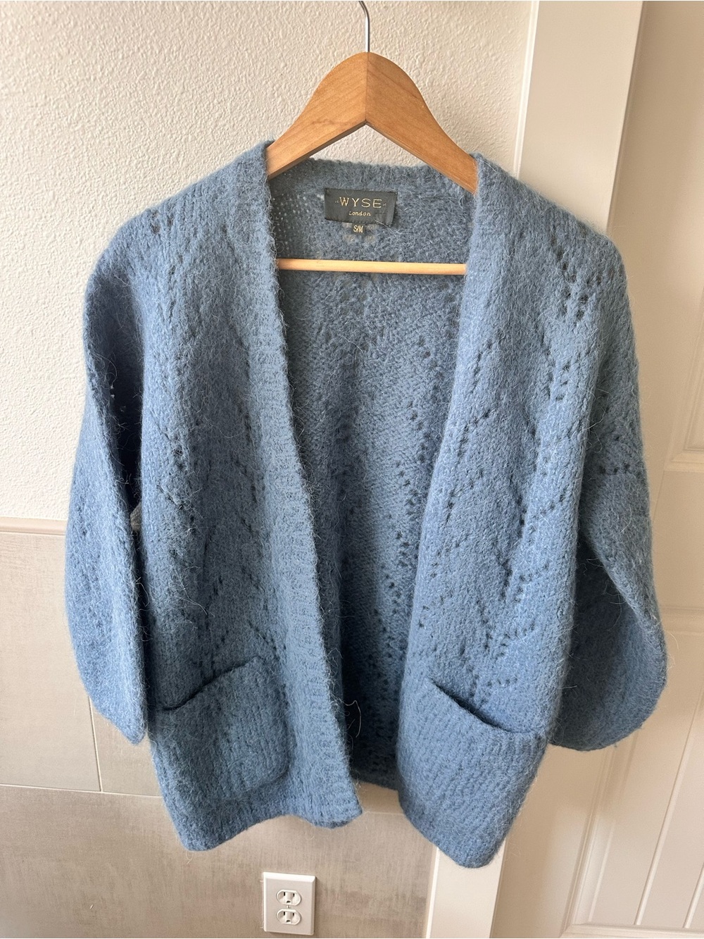 WYSE Soft Knit Blue Open Cardigan with Pockets